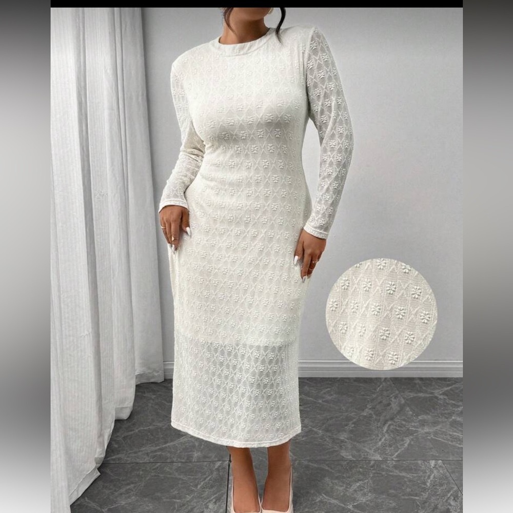 Shein Cream Lace Long Sleeve Dress Size 4X- More like a Size XL - Picture 3 of 12